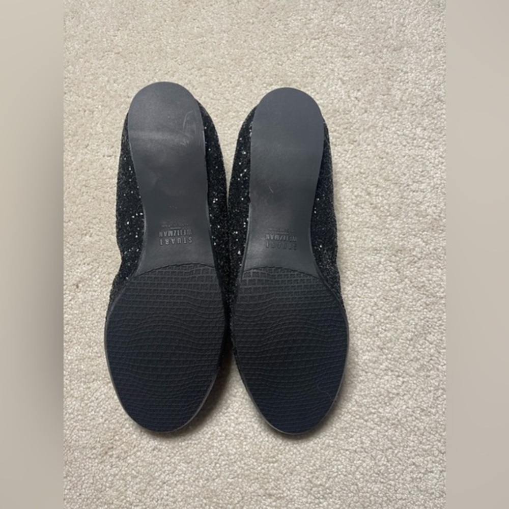 New Stuart Weitzman Black Glitter Ballet Lastikon Flats,‎ Shoe Size: 9 - Picture 3 of 6